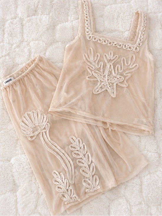 Anthropologie Other - Anthropologie Beige Embroidered Mesh Swim Coverup Set